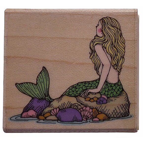 Mermaid Rubber Stamp By Hero Arts Wood Mounted - Picture 1 of 6